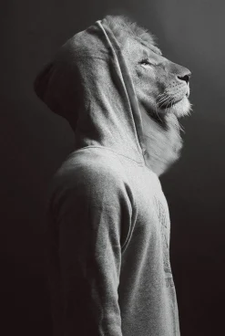 Glasbild LÖWE IM HOODIE