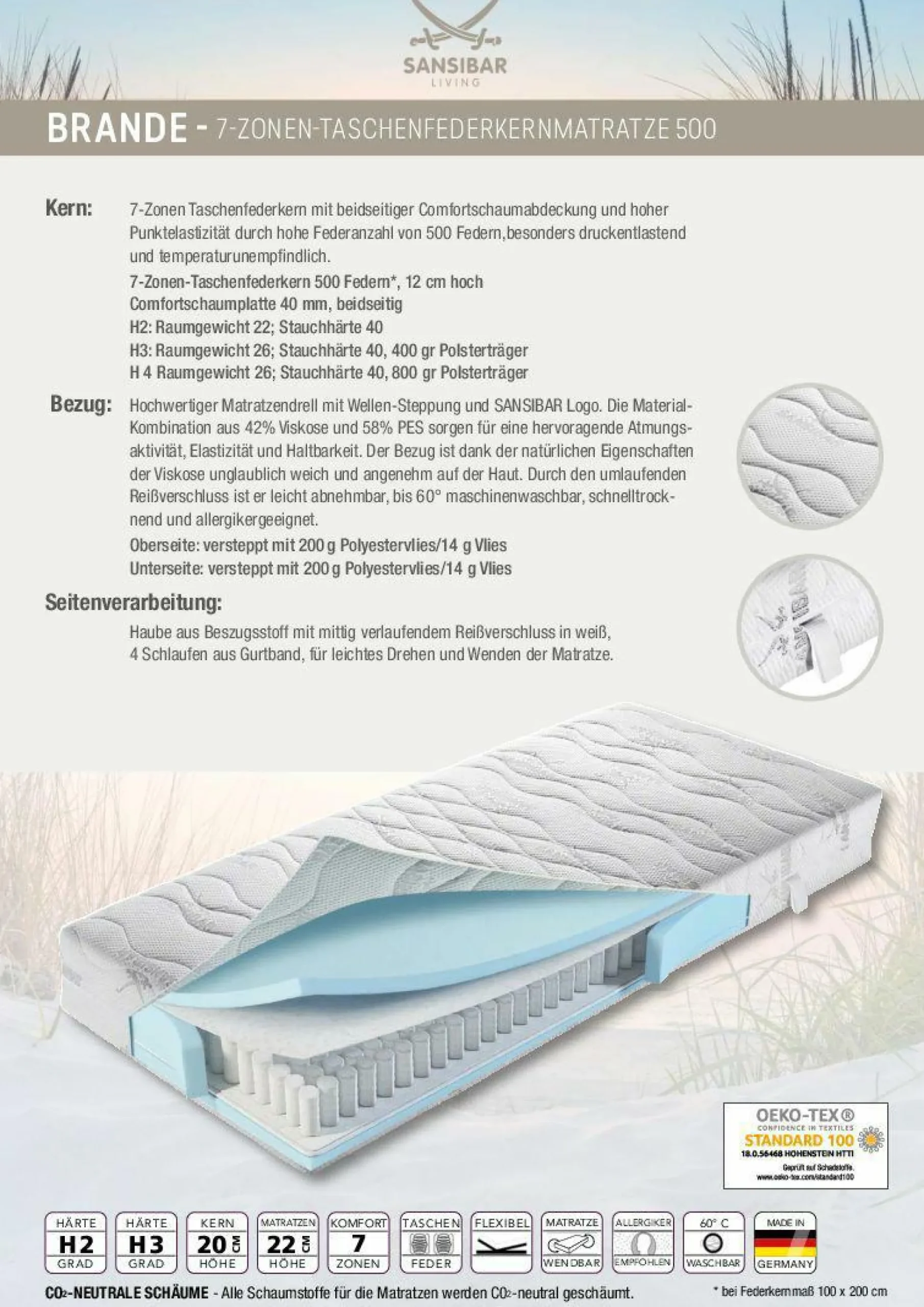 Taschenfederkernmatratze SANSIBAR BRANDE